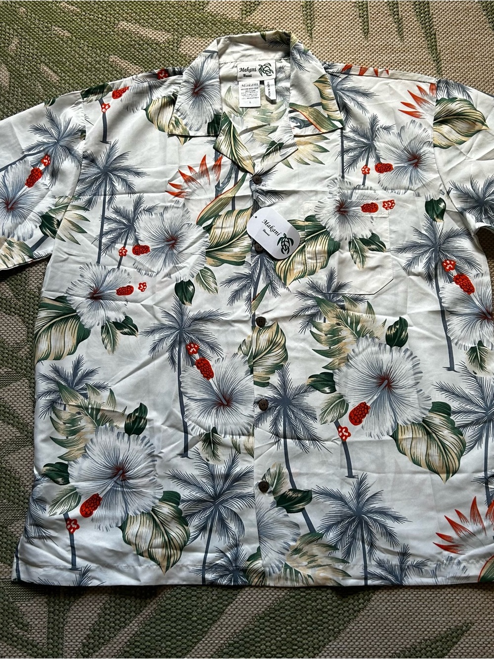 Makani Hawaii Men's White Tropical Floral Aloha Shirt NWT